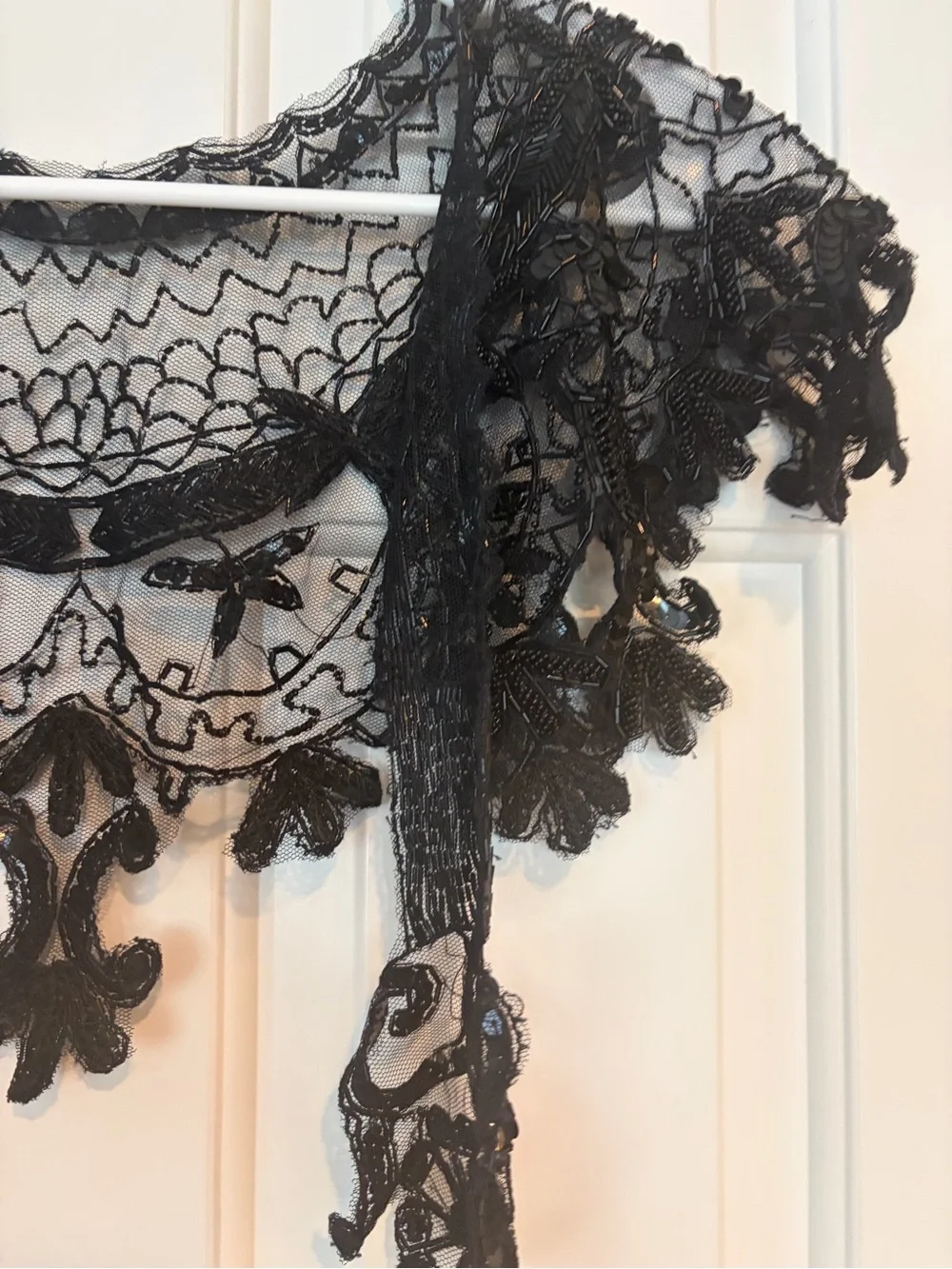 Vintage black Lace Beaded Sequin Capelet Collar Bolero Shrug